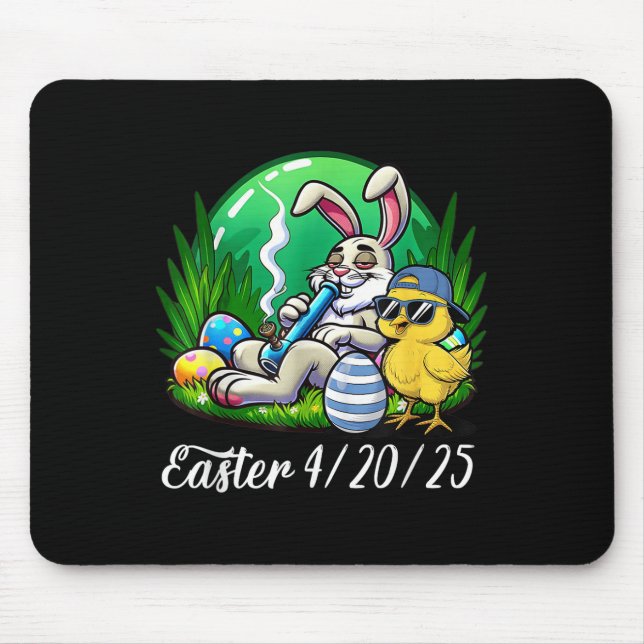 Funny Happy Easter Bunny Chick Smoking Weed  Mouse Pad (Front)