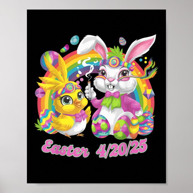 Funny Happy Easter Bunny Chick Smoking Weed  Poster (Front)