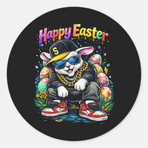 Funny Happy Easter Bunny Cool Street Men Women Classic Round Sticker