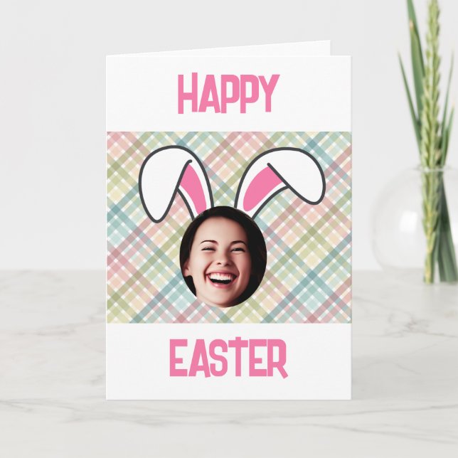 Funny happy easter bunny ears photo thank you card (Front)