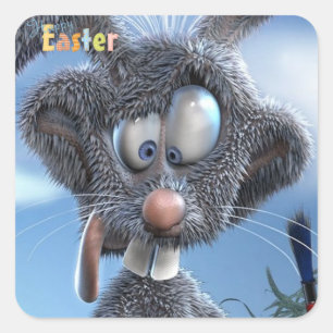 funny happy easter bunny square sticker