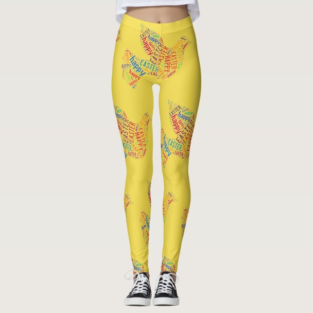 Funny Happy Easter Dove Typography Pattern Leggings (Front)