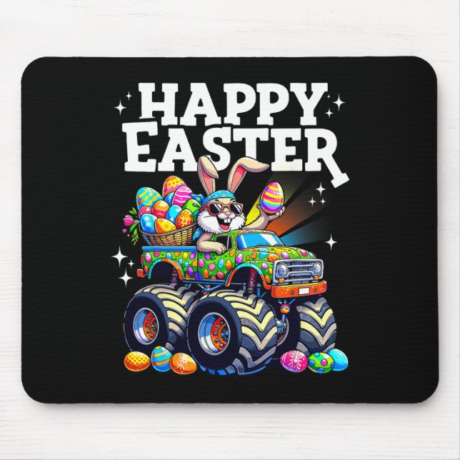 Funny Happy Easter Monster Truck Bunny Easter Eggs Mouse Pad (Front)