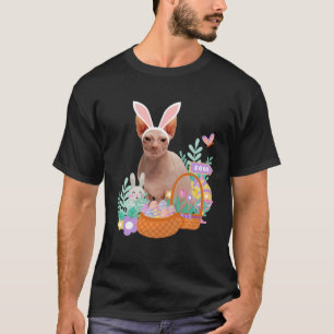 Funny happy easter sphynx cat bunny eggs basket ra T-Shirt