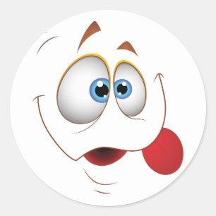 Funny Happy Face Blue Eyes Classic Round Sticker