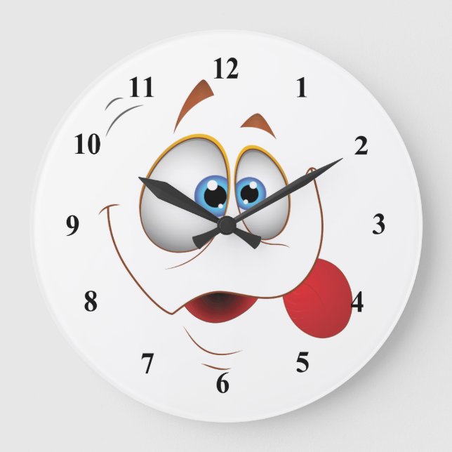 Funny Happy Face Blue Eyes Large Clock (Front)