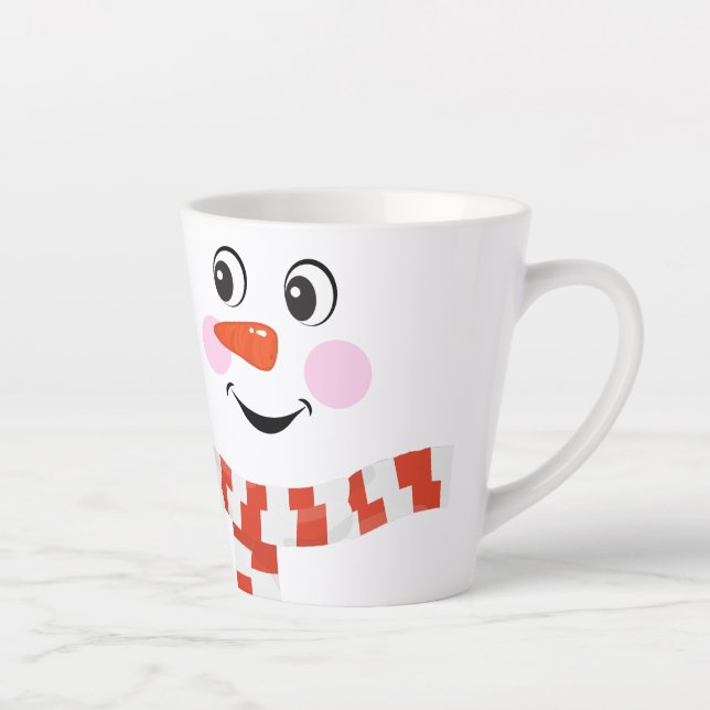 Funny Happy Face Snowman Winter Scarf Hot Cocoa  Latte Mug (Right)