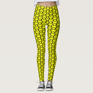 Funny Happy Faces Yellow Black Pattern Leggings