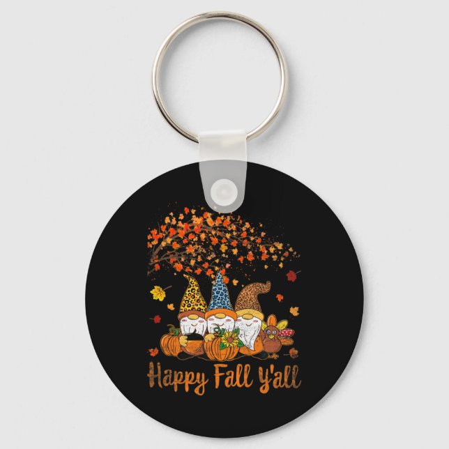 Funny Happy Fall Y'all Thanksgiving Gnomes Tree Pu Keychain (Front)