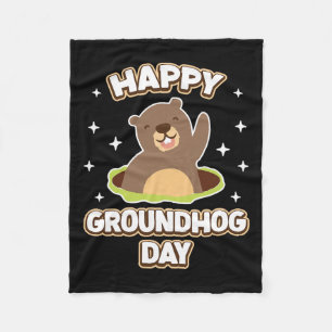 Funny Happy Groundhog Day 2025 Fleece Blanket