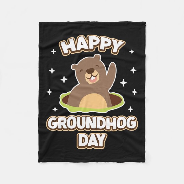 Funny Happy Groundhog Day 2025  Fleece Blanket (Front)