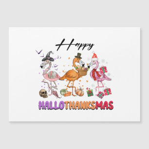 Funny Happy HalloThanksmas 2022 Cute Flamingo Magnetic Invitation