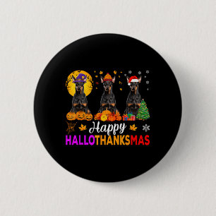 Funny Happy Hallothanksmas Doberman Dog Halloween 2 Inch Round Button
