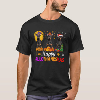 Funny Happy Hallothanksmas Doberman Dog Halloween  T-Shirt