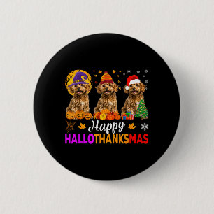 Funny Happy Hallothanksmas Poodle Dog Halloween 2 Inch Round Button