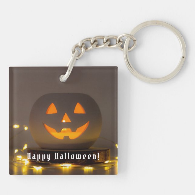 Funny Happy Halloween Pumpkin Keychain (Back)