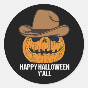 Funny Happy Halloween Y'all Cowboy Jack O Lantern Classic Round Sticker