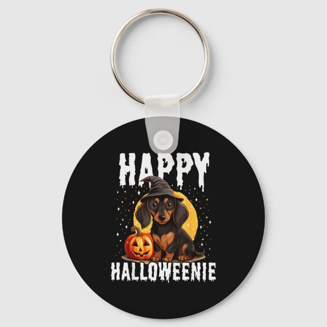 Funny Happy Halloweenie Halloween 2024 Weiner Dog  Keychain (Front)