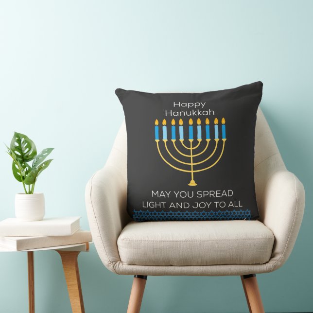 Funny Happy Hanukkah Cute Blue Chanukah Unique Throw Pillow (Chair)