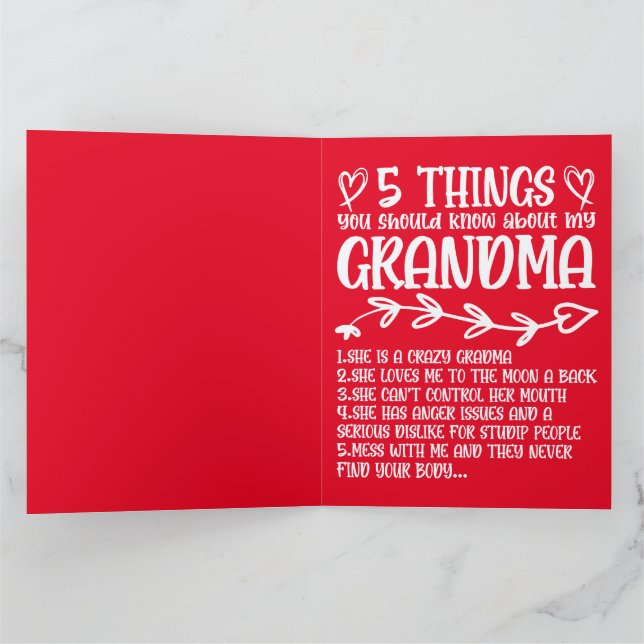 Funny Happy Holidays Grandma Card (Inside)