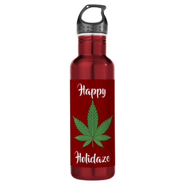 Funny Happy Holidaze Weed Leaf Personalized 710 Ml Water Bottle (Front)