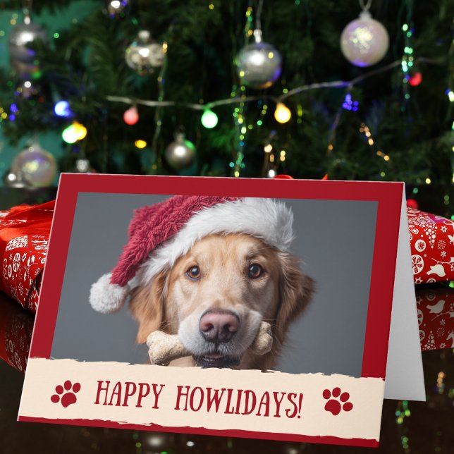 Funny Happy Howlidays! Dog Santa Hat Photo Custom  Card (Creator Uploaded)