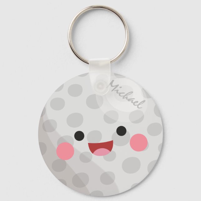 Funny Happy Kawaii Golf Ball Golfer's Name Kids Keychain (Front)