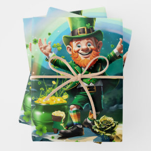 Funny happy  leprechaun  wrapping paper sheet