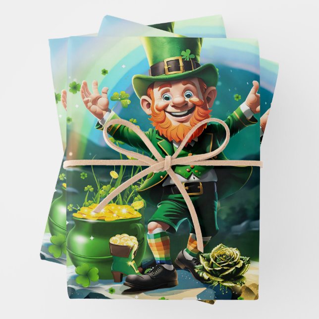 Funny happy  leprechaun  wrapping paper sheet (In situ)