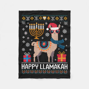 Funny Happy Llamakah Llama With Menorah  Fleece Blanket