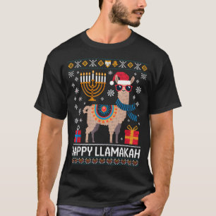 Funny Happy Llamakah Llama With Menorah  T-Shirt
