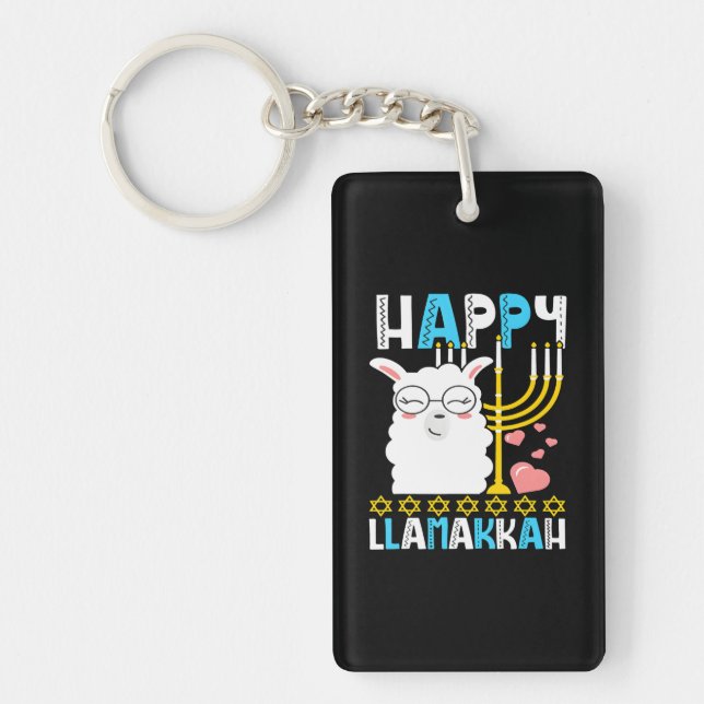 Funny Happy Llamakkah Hanukkah Chanukah Jewish Keychain (Front)