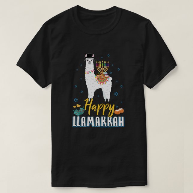 Funny Happy Llamakkah Hanukkah Llama T-Shirt (Design Front)