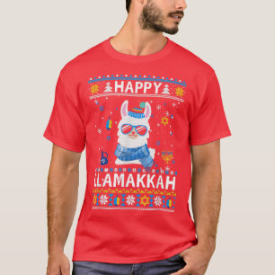 Funny Happy Llamakkah Llama Ugly Hanukkah Ugly Chr T-Shirt