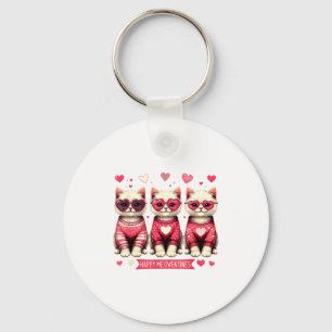 Funny Happy Meowentines Cute Valentine Cats Love C Keychain