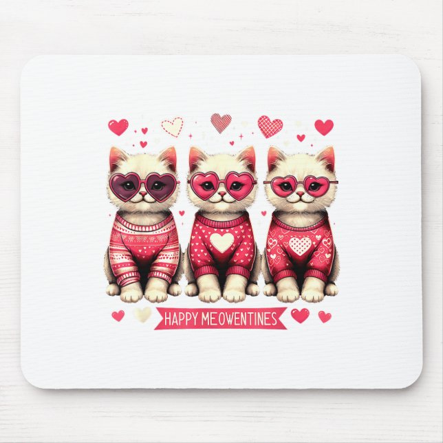 Funny Happy Meowentines Cute Valentine Cats Love C Mouse Pad (Front)