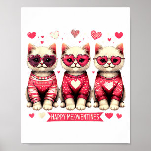 Funny Happy Meowentines Cute Valentine Cats Love C Poster