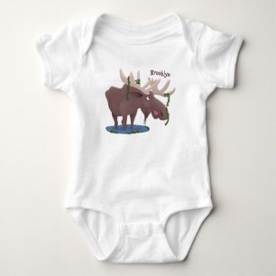 Funny happy moose cartoon illustration baby bodysuit