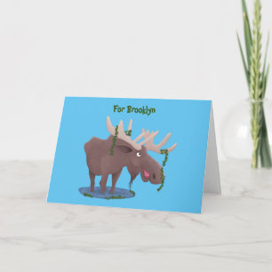 Funny happy moose cartoon illustration card