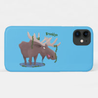 Funny happy moose cartoon illustration