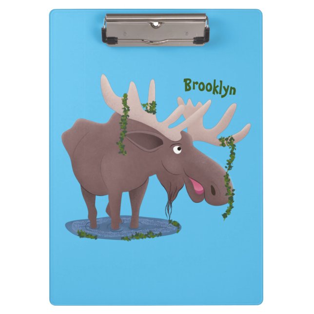 Funny happy moose cartoon illustration clipboard (Front)
