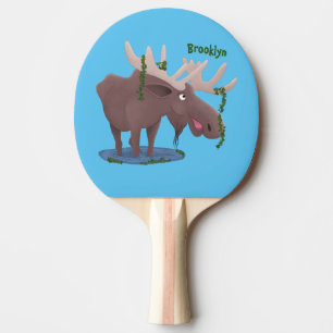 Funny happy moose cartoon illustration ping pong paddle