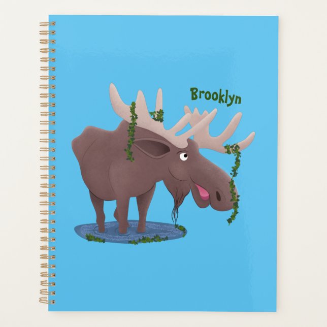 Funny happy moose cartoon illustration planner (Front)