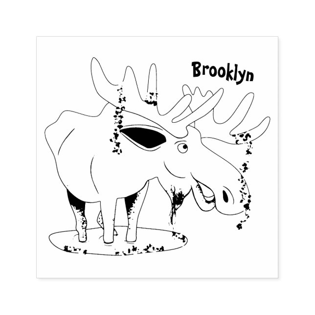 Funny happy moose cartoon illustration rubber stamp (Imprint)