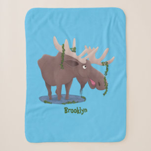 Funny happy moose cartoon illustration  sherpa blanket