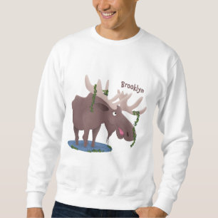 Funny happy moose cartoon illustration  sweatshirt