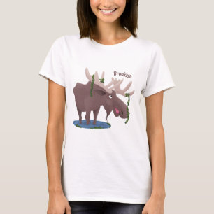 Funny happy moose cartoon illustration T-Shirt