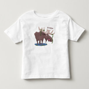 Funny happy moose cartoon illustration toddler t-shirt