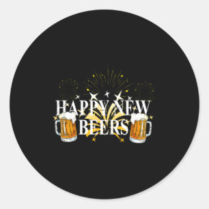 Funny Happy New Beers Drinking 2021 Nye Party Happ Classic Round Sticker