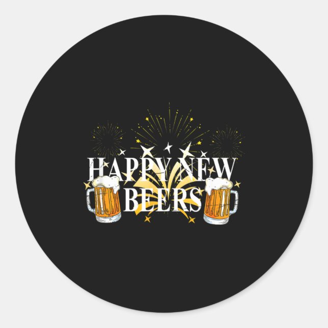 Funny Happy New Beers Drinking 2021 Nye Party Happ Classic Round Sticker (Front)